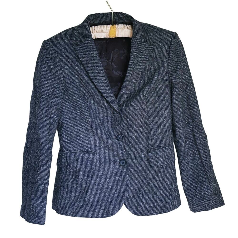 Benetton Womens Wool Blazer Jacket Size Small Gray Academia Preppy Career Office